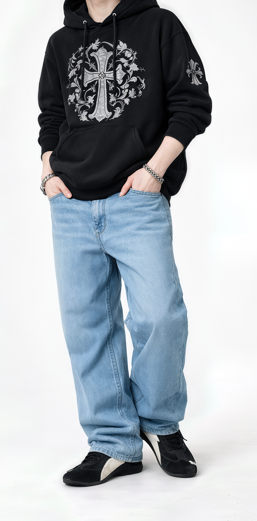 Classic Sky-Blue Baggy Denim Jeans